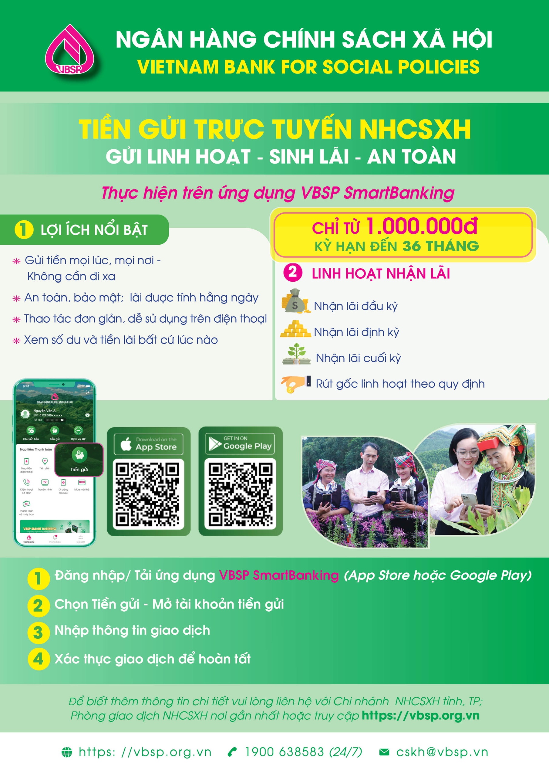 Ngân hàng Chính sách xã hội triển khai sản phẩm tiền gửi trực tuyến trên ứng dụng VBSP SmartBanking theo Quy định 603/QĐ-NHCS