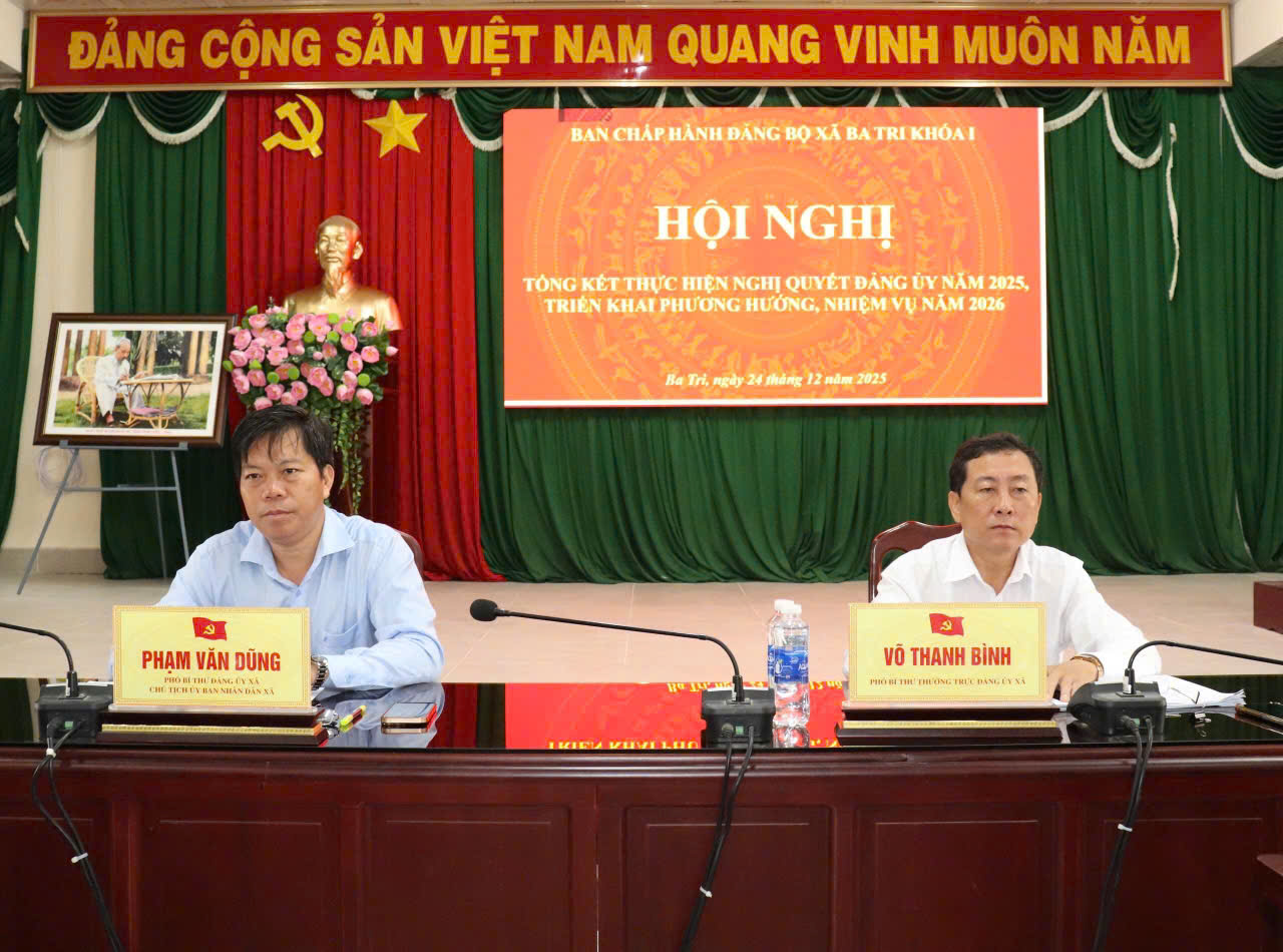Đảng bộ xã Ba Tri tổng kết Nghị quyết năm 2025, triển khai phương hướng, nhiệm vụ năm 2026.